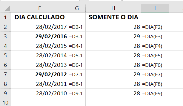 ano bissexto no excel