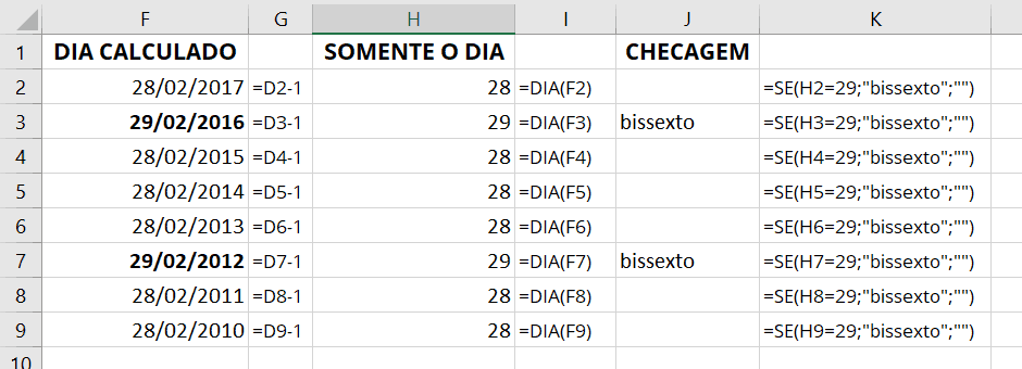 ano bissexto no excel