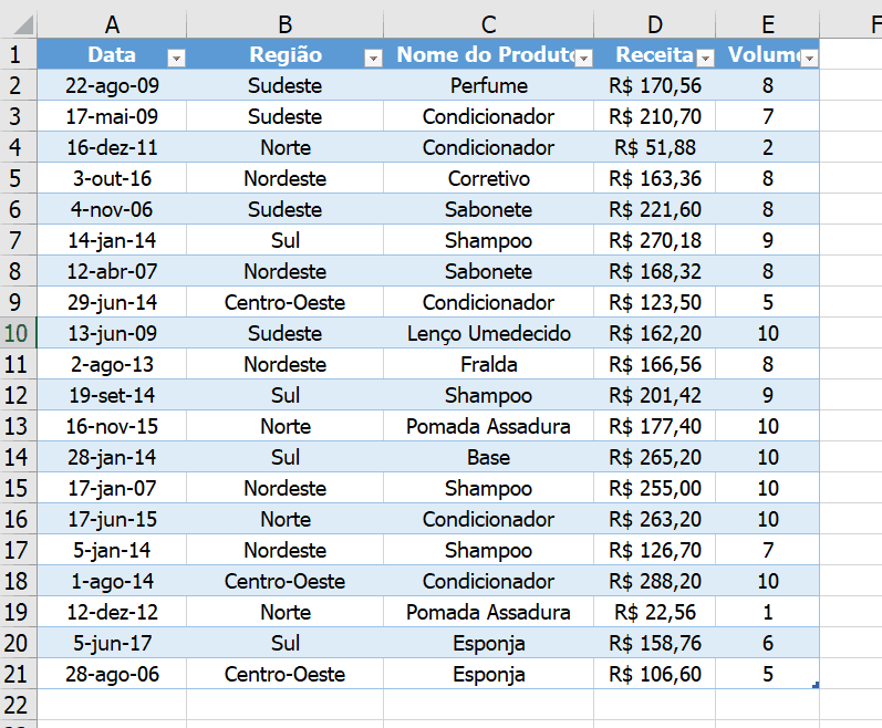 Tabela em excel