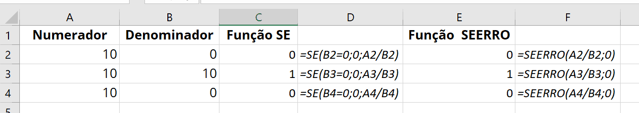 tipos de erro no excel 